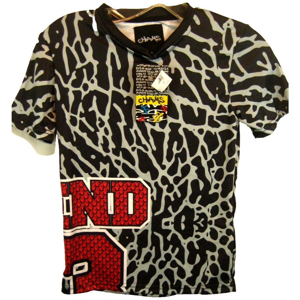 NWT Boys Chams Black Graphic Crew Neck T-shirt szMed (10-12)
